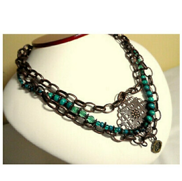 BOOT BARN Western Beaded Medallion Necklace Turquo - Picture 5 of 5